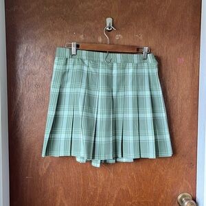 Aerie Green Plaid Pleated Skirt